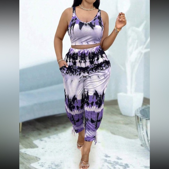 🆕 Purple & White Tye Dye Crop Top & Crop Pants!!! Plus sized 18 (2X) Brand NEW! - Picture 4 of 8